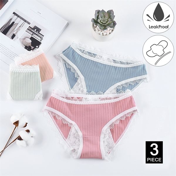 3 pçs / lote à prova de vazamento calcinha menstrual calcinha fisiológica calça mulheres underwear Período de algodão impermeável Briefs Set Dropshipping 201112