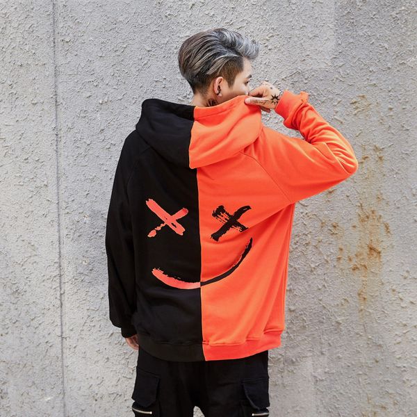 

2021 autumn winter in sweater fashions graffiti seams smile hip sweatshirt with male hoodie afoq, Black