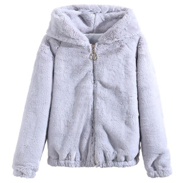 

fashion women coats warm with faux fur winter zipper jacket new solid color female hooded thick short slim coat outwear, Black