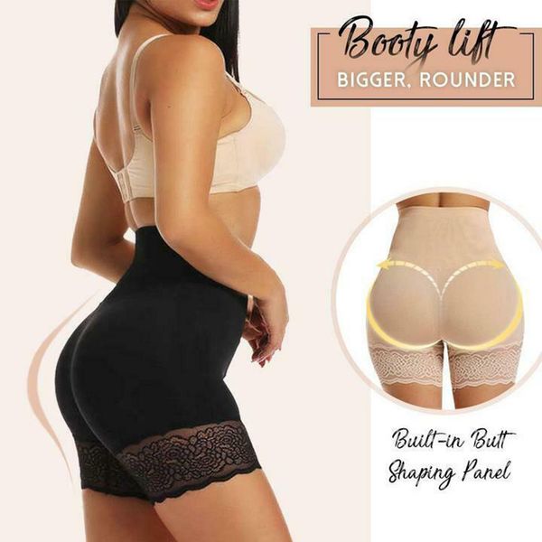 

anti-chafing ice silks thigh saver lace high waist tummy control hips up shapewear panty h9 201112, Black;pink
