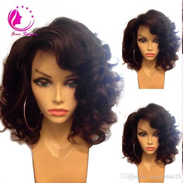 

brazilian virgin human hair bob wigs short natural wave glueless lace front short bob wigs for black women baby hair on sale, Black;brown