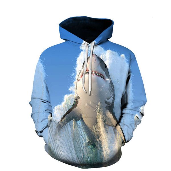 

2021 spring and autumn 3d underwater world shark series loose print large hooded sweater hoodies for men ing, Black