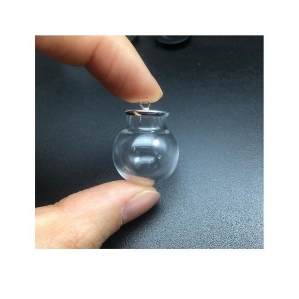 

10set 20*12mm round hollow glass globe ball with silver/bronze/gold setting orb glass vials pendant glass bottle jewelry bbyxmh, Black