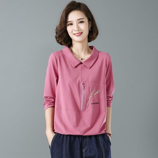 

autumn 2020 new long shirtsleeve t-shirt women's loose casual lapel spring and autumn thin polo shirt large t-shirt 6wixc, White