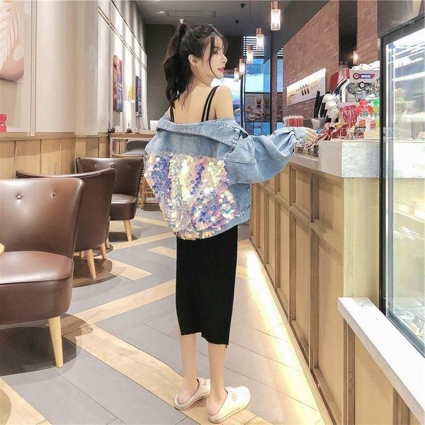 

spring and autumn new style korean-style loose-fit sequin jeans coat women's fashion short denim ut2161, Black;brown