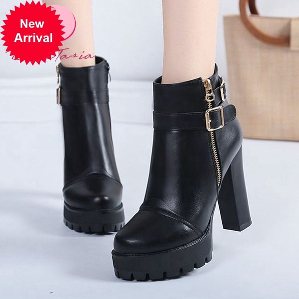 

2021 the new nova moda senhoras grossas alto tornozelo plataforma fivela botas mulher primavera sapatos escritrio g2jk, Black