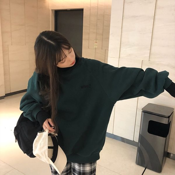 

plus size simple hoodie women streetwear turtleneck letter printed thicker oversize velvet girls pullover loose sweatshirts 201203, Black