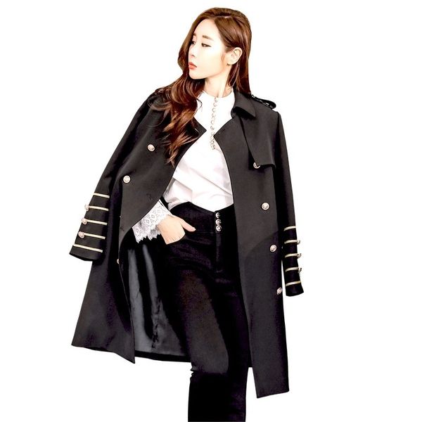 

2021 new female long breasted military outwear streetwear coat trench manteau femme traf a0en, Black;brown