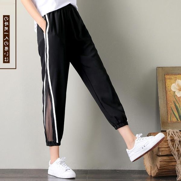 

жир мм больших брюк размера женской сетка capris рыхлого связывание нога летних высокие штанов фонарь pantslantern pantswaist тонкие вскольз, Blue