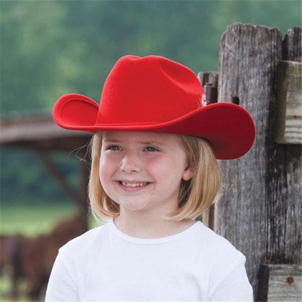 

cloches 100% wool winter autumn kids child felt western cowboy hat for girl boy cowgirl cap jazz sun toca sombrero 12, Blue;gray