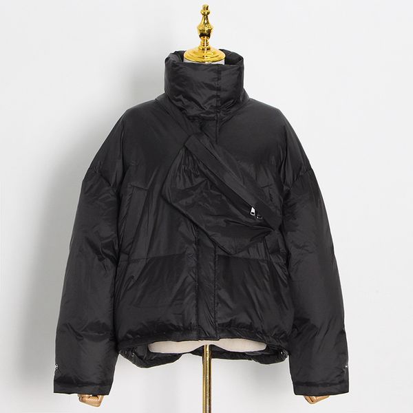 

korean version of the solid color coat 2020 winter new fashion temperament leisure stand-up collar thick loose puffer down jacket women, Black