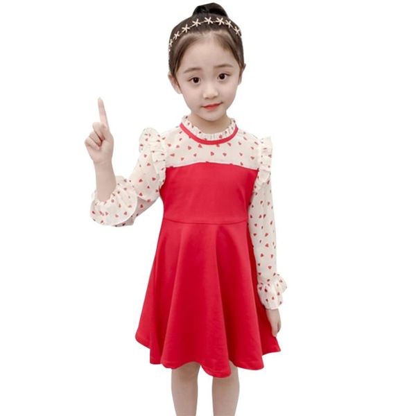 

dress for girls heart pattern dress for girl patchwork children teenage costumes girls 6 8 10 12 14, Red;yellow