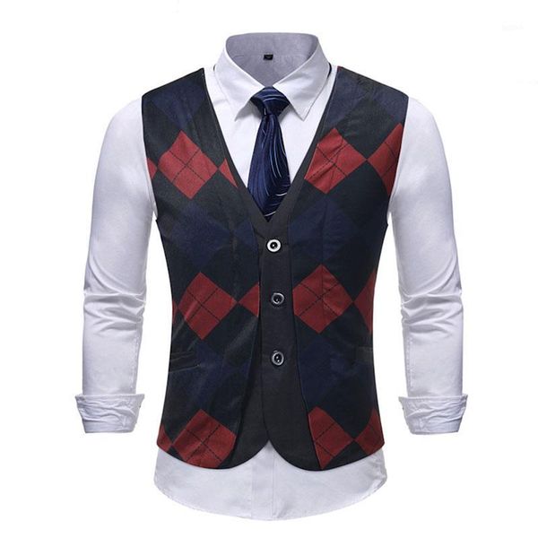 

fashion wedding party suit vest men 2018 new geometric print slim sleeveless waistcoat men dress vests chalecos para hombre1, Black;white