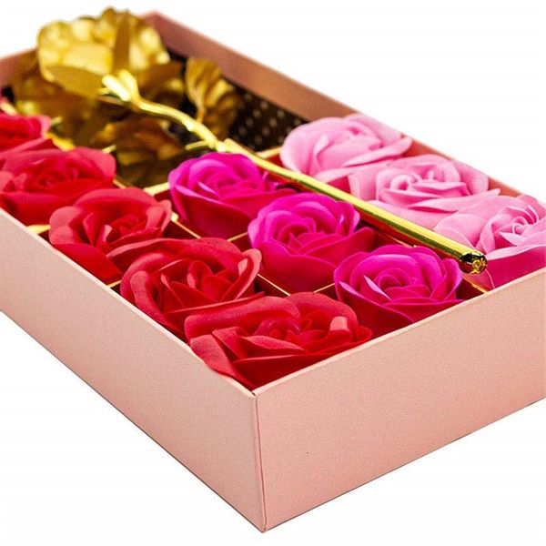 

artificial flower petals 12pcs box soap with imitate gold foil rose flowers for valentines day wedding birthday party