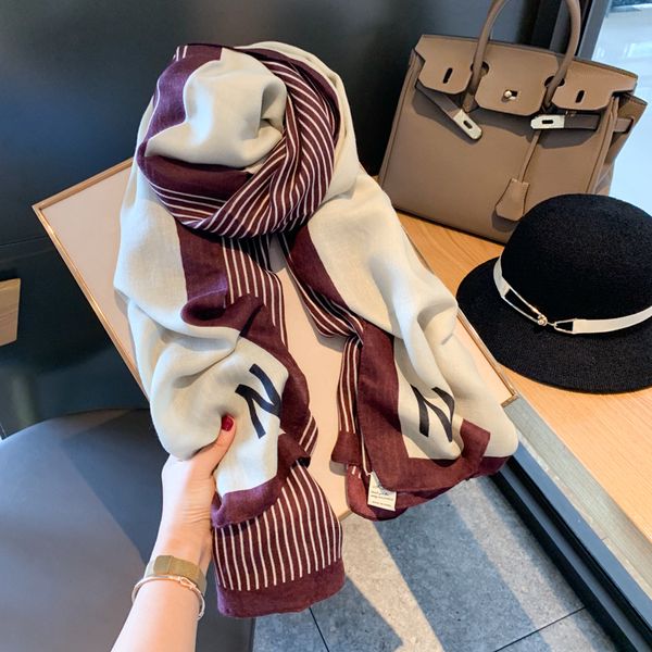 

woman autumn winter korean version versatile temperament wine red vertical stripe long shawl travel scarf neck dual purpose, Blue;gray