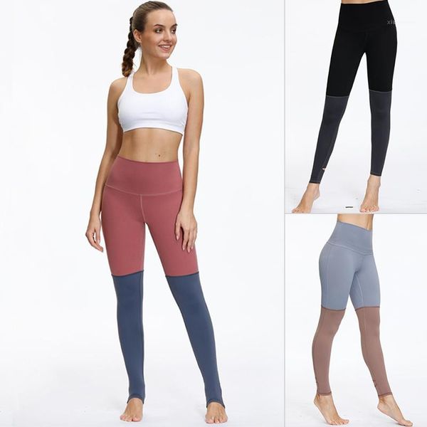 

yoga outfits leggings high waist sport pants women step on foot workout tights trousers training fitness seamless1, White;red