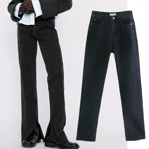 

withered england style high street washed jeans woman high waist jeans forking flare for women vintage for women1, Blue