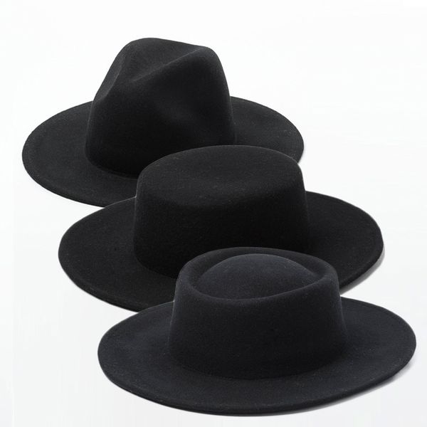 

australian wool black fedora women men wide brim panama crushable boater wedding party church floppy warm winter hat 201028, Blue;gray