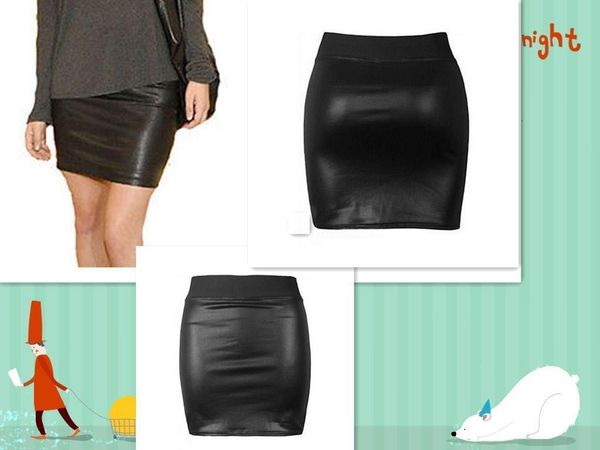 

women black pu leather pencil bodycon high waist soft casual mini dress short skirt drop shipping