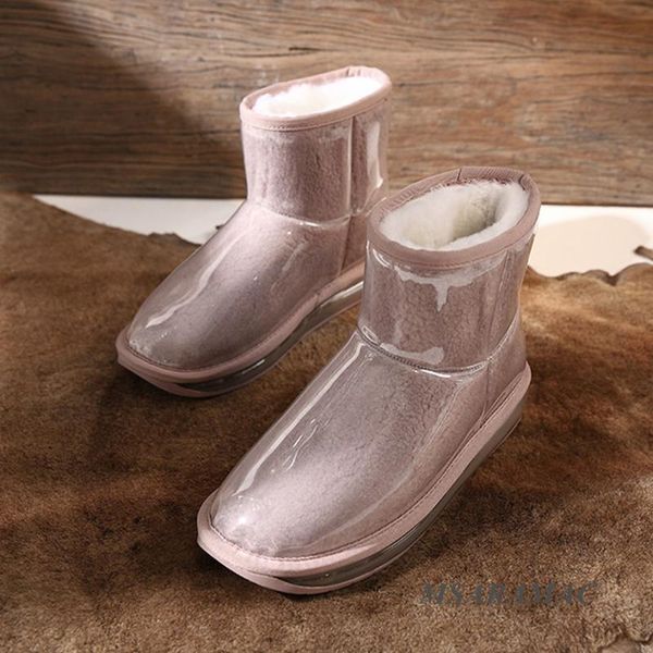 

pvc covered pink snow boots winter fashion girl's wool fur boots ladies ankle winter warm shoes women, Black