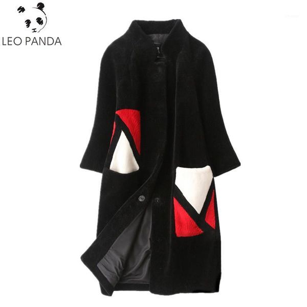 

women's fur coat winter jacket women 2020 winter natural sheep shearing fur coats long warm real wool jackets overcoat whf311, Black