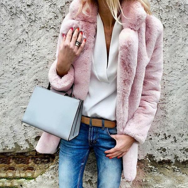 

2020 winter casual long искусственного меха кардиган пальто теплый твердая fluffy с длинным рукавом искусственный норки lady outwear тонкий, Black