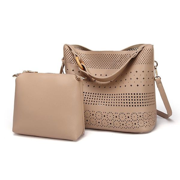 

shoulder bags 2pcs/set bag set for women hollow out soft pu leather bucket handbag solid color zipper coin wallet crossbody sets