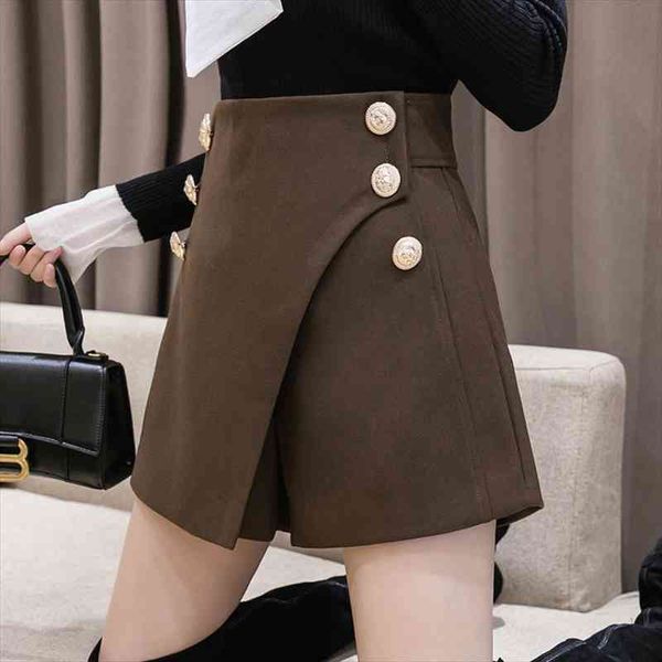 

autumn winter woolen skirt shorts women korean fashion irregular thicken warm woman short pants double breasted wide leg shorts, White;black