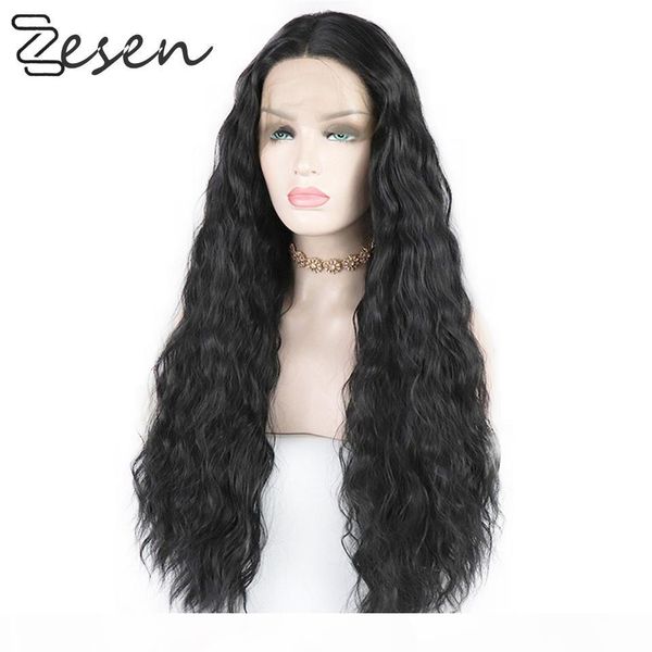 

zesen synthetic 13*4 lace front wig natural hair wig black 26 inch deep wave super long wavy synthetic wigs for black women