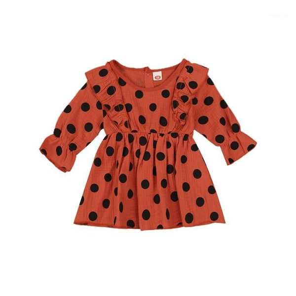 

girl's dresses fashion style toddlers spring long sleeve retro polka dot print dress lovely princess girl ruffle birthday party1, Red;yellow
