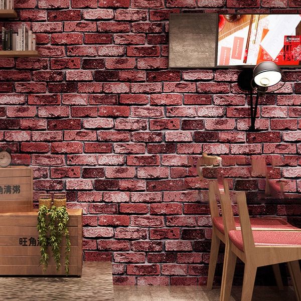 Fundo 3D impermeável tijolo retro Wallpaper Roll Restaurant Cafe Sala Wall Decor papel de parede de vinil PVC Papel De Parede