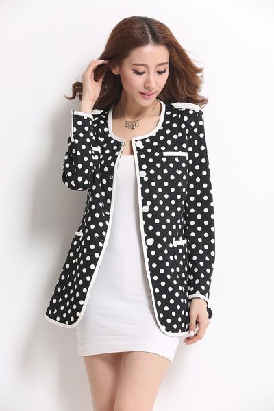 

j48814 women blazers full sleeve polka dot hidden breasted o neck casual blazer jacket office lady business blazers1, White;black