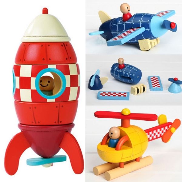 

wood 3d toys removal disassembly assembly helicopter rocket puzzle toys magnetic wood educational toys diecasts & toy vehicles y200109