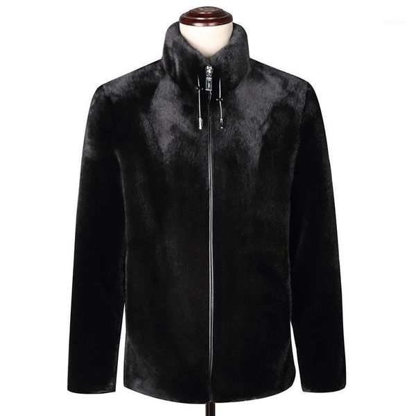 

q3 new fashion winter male clothes stand collar zipper overcoat 10% mink cashmere jacket men's fur coat1, Black