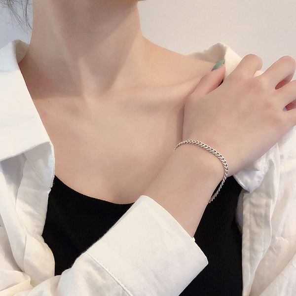 

korean s925 sterling silver bracelet women ins simple fashion personality old handmade chain bracelet fpdiy, Golden;silver