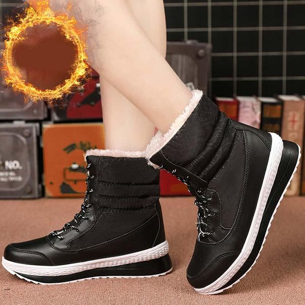 

waterproof shoes boots women ladies winter woman warm fur boots outside female shoes slip on flat footwear botas mujer plus size, Black