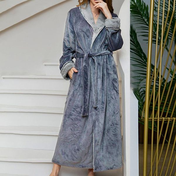 

women's sleepwear women plus size robes velvet solid color long sleeve ankle-length pajamas ladies bathrobe sleeping nightgowns for aut, Black;red