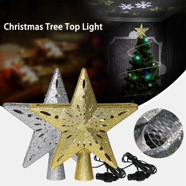 

lighted 3d er hollow sparkling star with rotating snowflake projection light for christmas tree ornament 6j2j