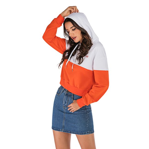 

2020 selling casual hooded matching color contrast thin loose hoodies& sweatshirts women in autumn and winter, Black
