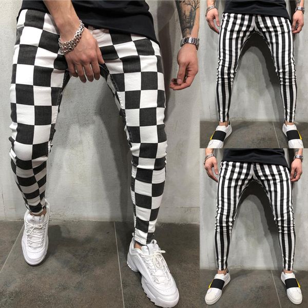 

hirigin new men's summer fashion slim comfortable striped plaid black white casual pencil pants men clothes