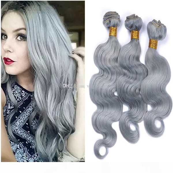 

brazilian grey human hair bundles 3pcs lot 10"-30" grey body wave hair weaves extensions for sale 9a grade no tangle no shed, Black;brown