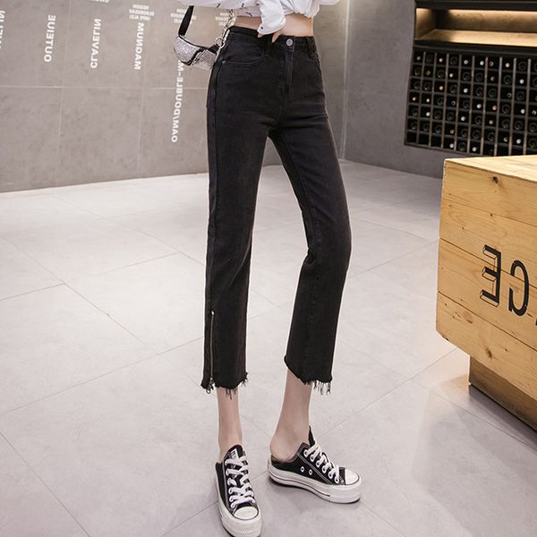 

high waist breeches cotton ankle length spring pants and autumn style korean female zipper side fashion rebarback straining straight ga5x, Blue