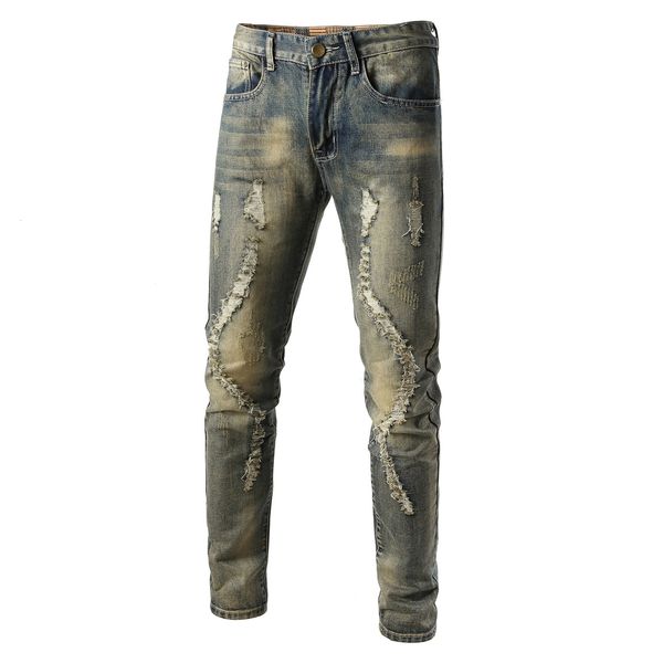 

personality of jeans beggars men's trousers with holes, Blue