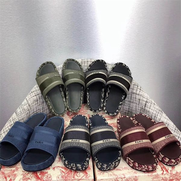 

designer women slippers platform embroidered increase flip flop canvas cotton mules summer letter printed slipper lady stylist sandals 35-42, Black