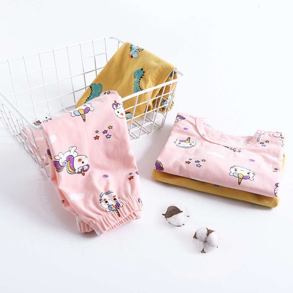 

autumn set spring children's winter underwear baby cotton boys' and girls' pajamas, Blue;red