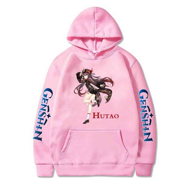 

game genshin impact hoodies hu tao graphic print sweatshirts men oversized streetwear hip hop harajuku loose clothing, Black