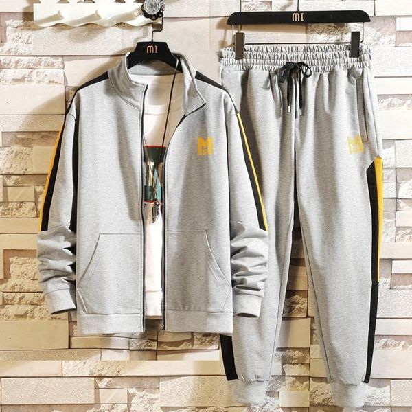

fashion winter sportwear men set hoodies sportswear clothing tracksuit jacket pants sweatshirt male sportwear hommes coat jj60nt1, Gray