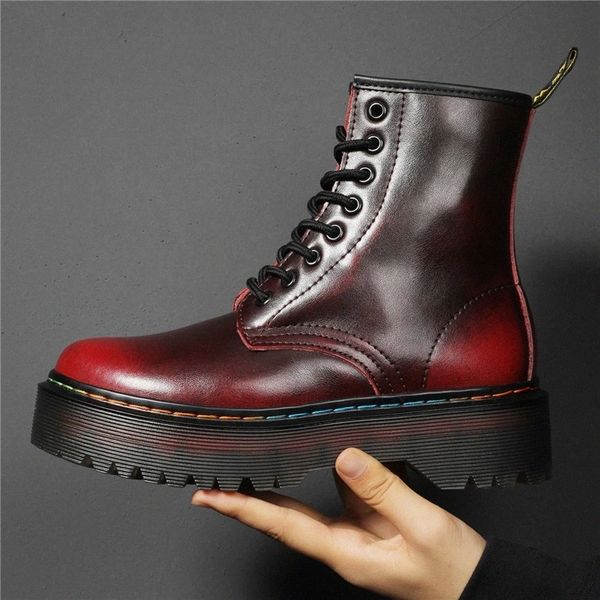 

women platform boots 2020 autumn winter shoes black genuine leather chunky heel ankle boots fashion lady thick bottom #d69b