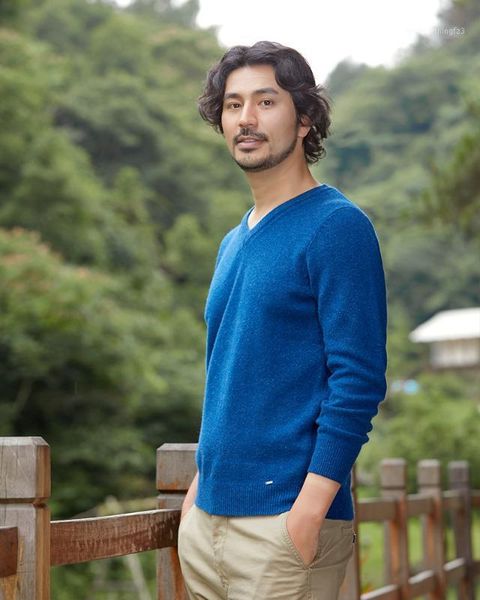 

men's sweaters zhili men simple design v-neck 100% merino wool sweater1, White;black