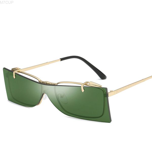 

2019 latest flip up steampunk fashion sunglasses for men and women gothic punk square rimless glasses oculos de sol